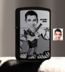 Kişiye Özel Bay Kuaför Karikatürlü Benzinli Siyah Metal Çakmak - 1