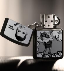 Kişiye Özel Bay Kuaför Karikatürlü Benzinli Siyah Metal Çakmak - 1