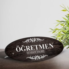 Kişiye Özel Mesleki Öğretmen Ahşap Oval Masa İsimliği  - 3