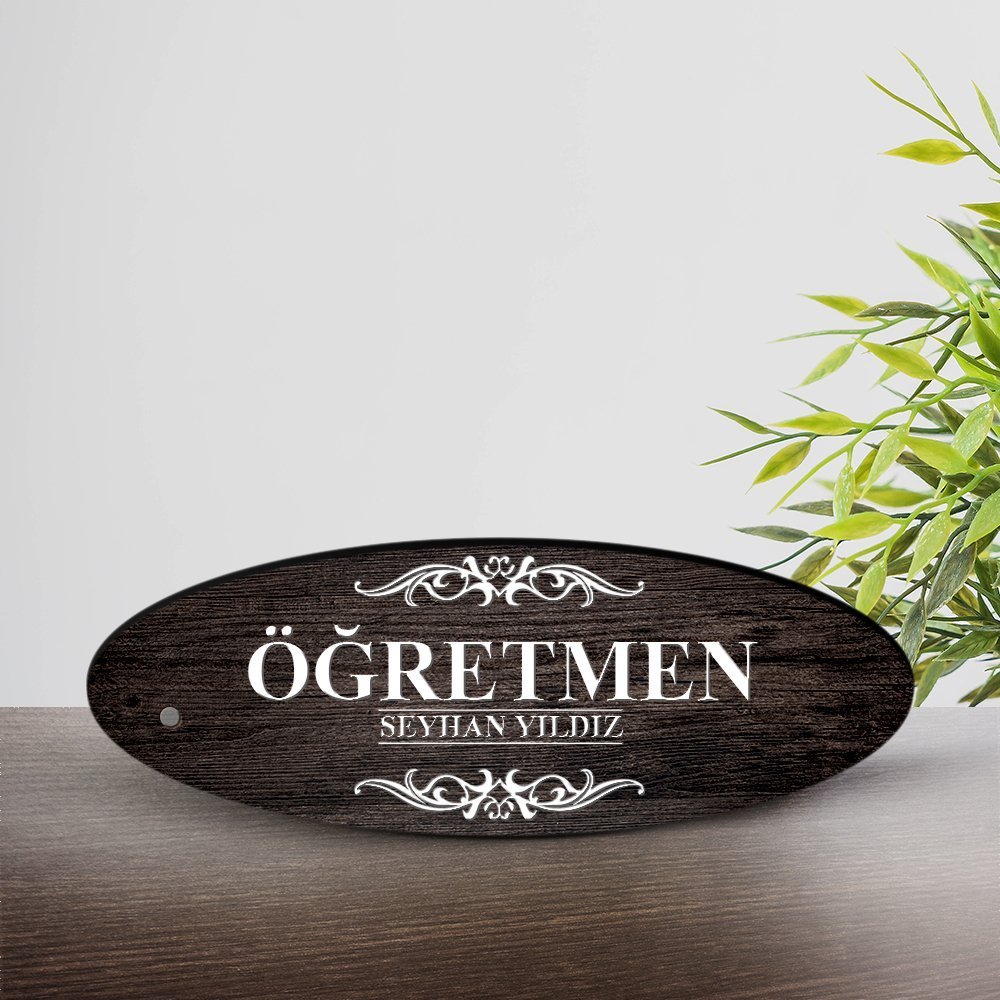 Kişiye Özel Mesleki Öğretmen Ahşap Oval Masa İsimliği  - 3