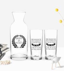 Kişiye Özel Renkli Baskılı Haram İle Helali Karıştırmam Tasarımlı İkili Rakı Bardağı ve Karaf Hediye Seti-1