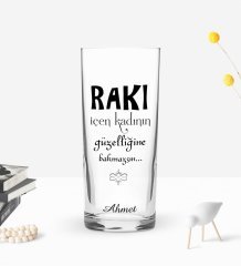 Kişiye Özel Renkli Baskılı Rakı İçen Kadının Tasarımlı Rakı Bardağı-1