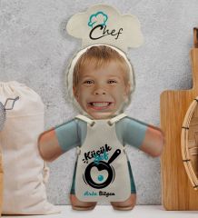 BK Gift Kişiye Özel Fotoğraflı Erkek Çocuk Chef Bebek Yastık-1