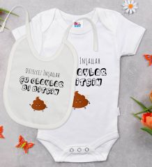BK Kids Düzelcez İnşallah Tasarımlı Beyaz Bebek Body Zıbın ve Mama Önlüğü Hediye Seti-1