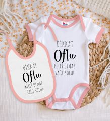 BK Kids Dikkat Oflu Tasarımlı Pembe Bebek Body Zıbın ve Mama Önlüğü Hediye Seti-1