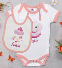 BK Kids Kişiye Özel İsimli 6 Parça Pembe Bebek Body Zıbın Battaniye ve Yastık Hediye Seti, Yeni Doğan Bebek Giyim Hediyesi-3