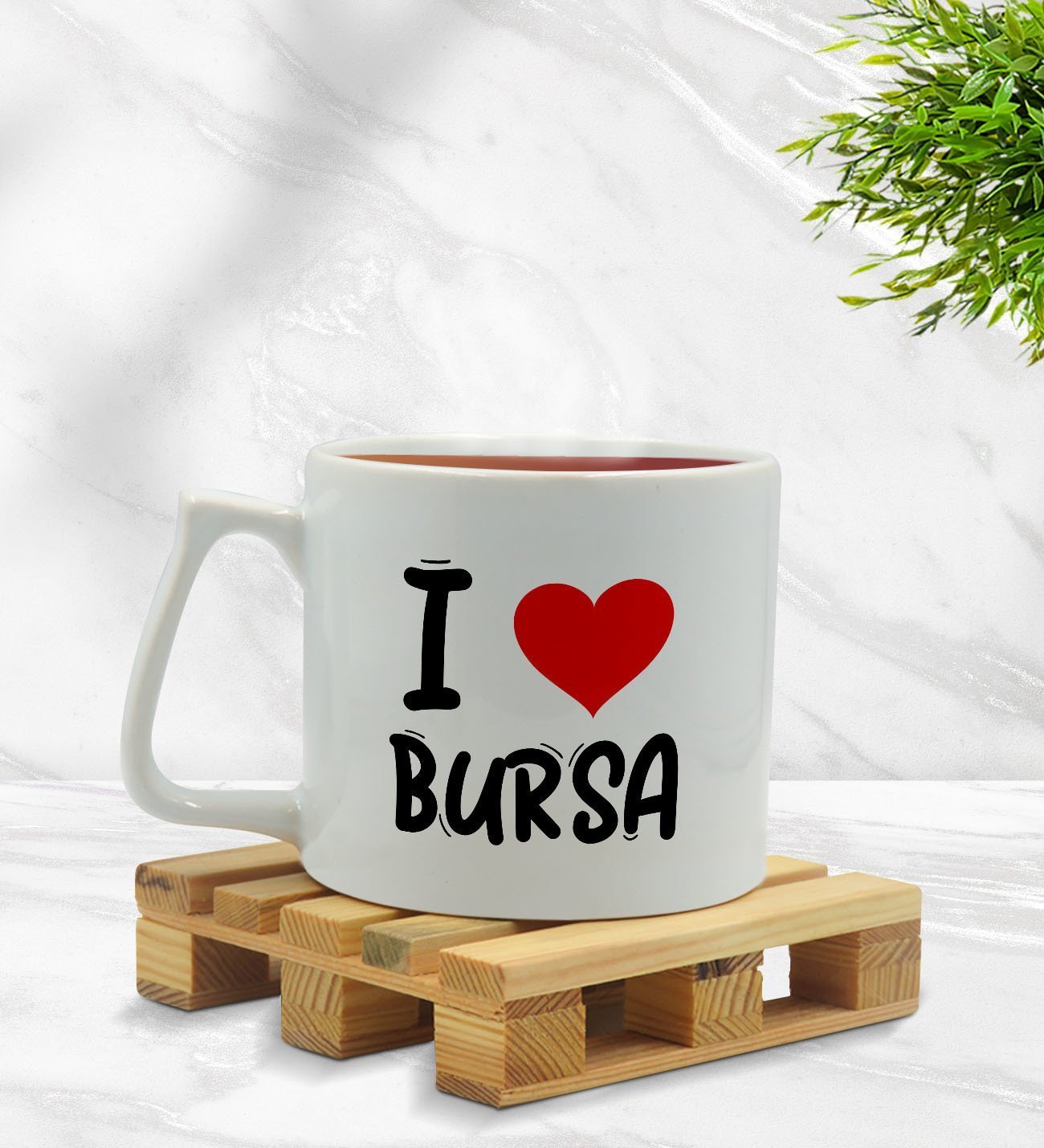 BK Gift I Love Bursa Tasarımlı Middle Beyaz Kupa Bardak