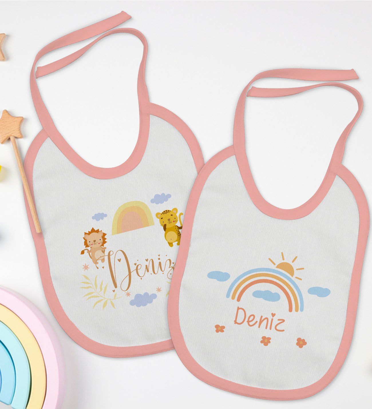 BK Kids Kişiye Özel İsimli 2’li Pembe Mama Önlüğü-10