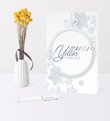 Kişiye Özel Yılbaşı Mutlu Yıllar Temalı Beyaz Defter Kalem Seti - 14
