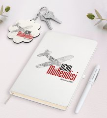 Kişiye Özel Uçak Mühendisi Beyaz Defter Kalem ve Anahtarlık Hediye Seti