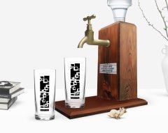 Kişiye Özel Renkli Baskılı İsimli İkili Rakı Bardağı ve Ahşap Rakı Standı Hediye Seti-121