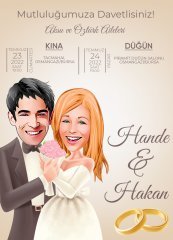 Kişiye Özel Karikatürlü Bitmeyen Düğün Davetiyesi Model 61