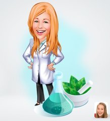 Kişiye Özel Kadın Eczacı Karikatürlü Sosyal Medya Dijital Profil Fotoğrafı - Model 1