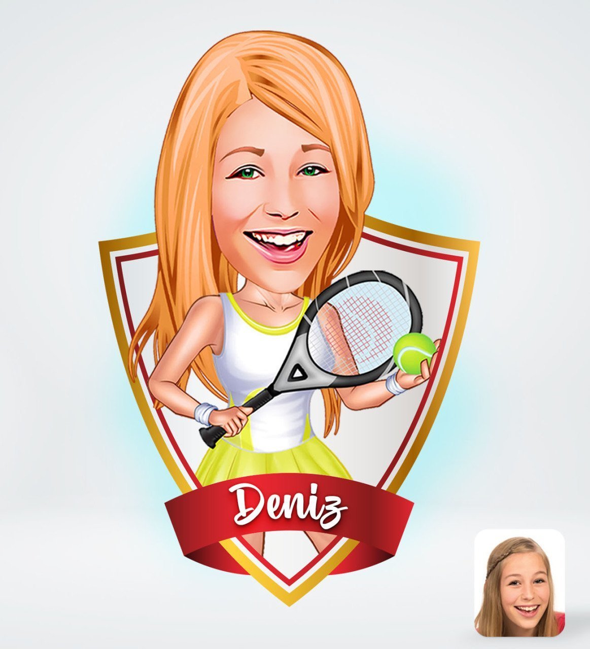 Kişiye Özel İsimli Kadın Tenis Oyuncusu Tasarımlı Dijital Karikatür-2