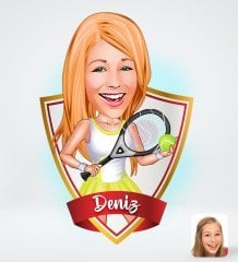 Kişiye Özel İsimli Kadın Tenis Oyuncusu Tasarımlı Dijital Karikatür-2