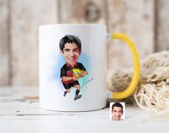 Bk Gift Kişiye Özel Amerikan Futbolcusu Karikatürlü Sarı Kupa Bardak-14, Sevgiliye Hediye, Arkadaşa Hediye