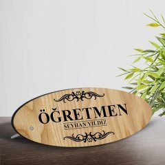 Kişiye Özel Mesleki Öğretmen Ahşap Oval Masa İsimliği  - 2