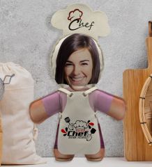 BK Gift Kişiye Özel Fotoğraflı Kadın Chef Bebek Yastık-3