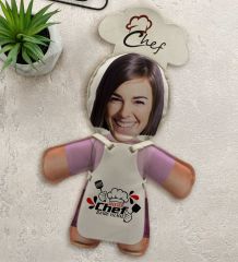 BK Gift Kişiye Özel Fotoğraflı Kadın Chef Bebek Yastık-3