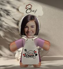 BK Gift Kişiye Özel Fotoğraflı Kadın Chef Bebek Yastık-3