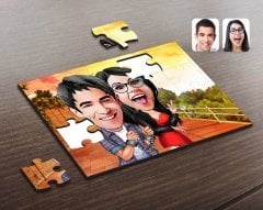 Kişiye Özel Sevgililer Karikatürlü Ahşap Puzzle-1