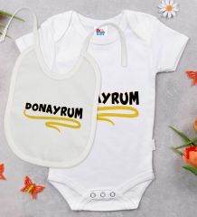 BK Kids Donayrum Tasarımlı Beyaz Bebek Body Zıbın ve Mama Önlüğü Hediye Seti-1