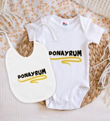 BK Kids Donayrum Tasarımlı Beyaz Bebek Body Zıbın ve Mama Önlüğü Hediye Seti-1