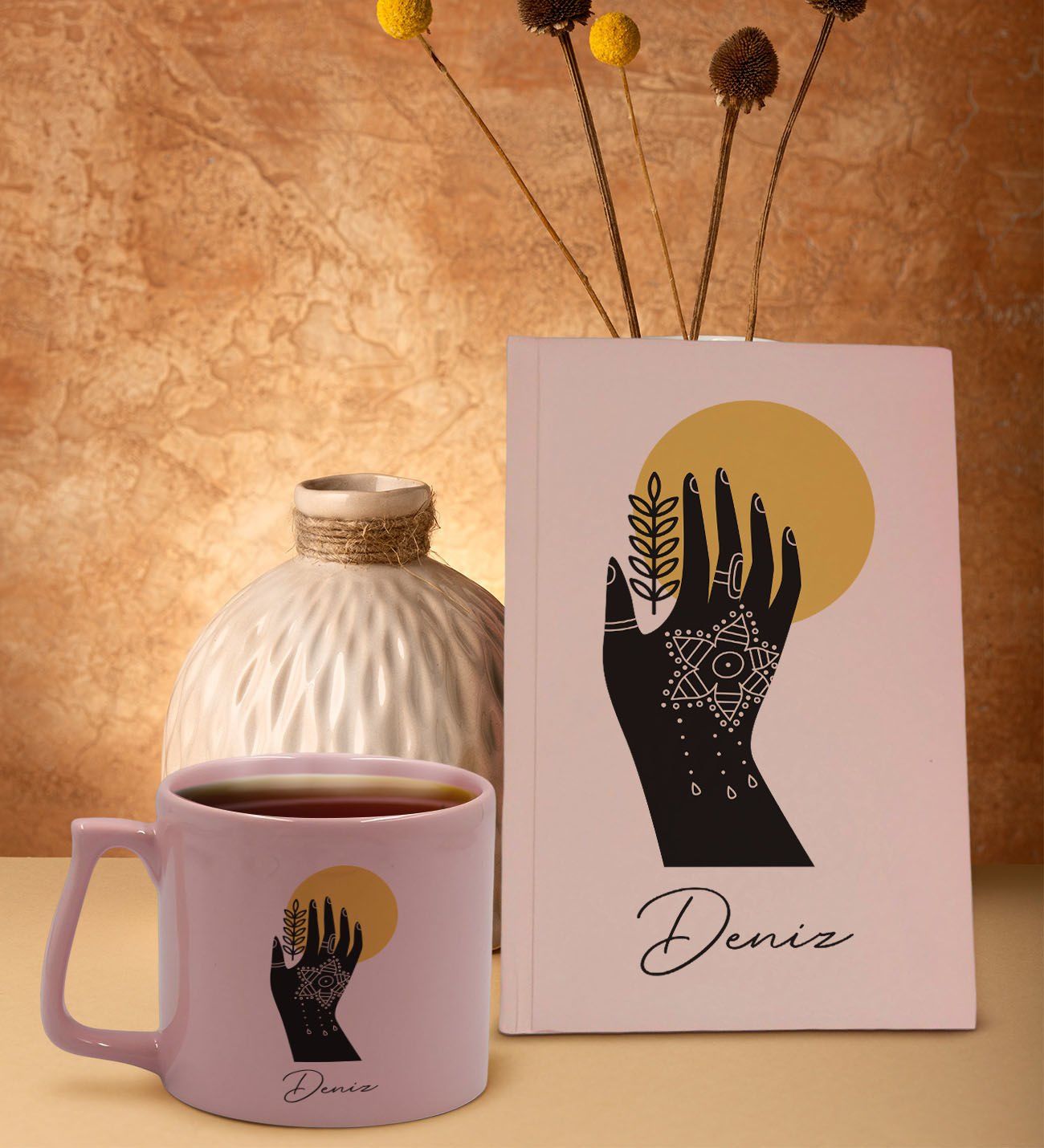 BK Gift Kişiye Özel İsimli Pembe Sert Kapaklı Defter ve Middle Kupa Seti, Arkadaşa Hediye, Yeni İş Hediyesi, Doğum Günü Hediyesi-4