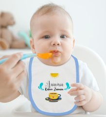 BK Kids Annemin Kahve Zamanı Tasarımlı Mavi Bebek Mama Önlüğü