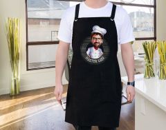BK Gift Kişiye Özel Erkek Chef Karikatürlü Profesyonel Siyah Mutfak Önlüğü, Aşçı Önlüğü, Şef Önlüğü, Arkadaşa Hediye-16
