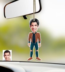 Kişiye Özel Erkek Karikatürlü Ahşap Araba Dikiz Ayna Süsü-12