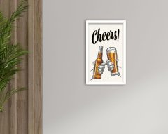 BK Home Cheers Tasarımlı Dekoratif Ahşap Beyaz Çerçeveli Tablo-1
