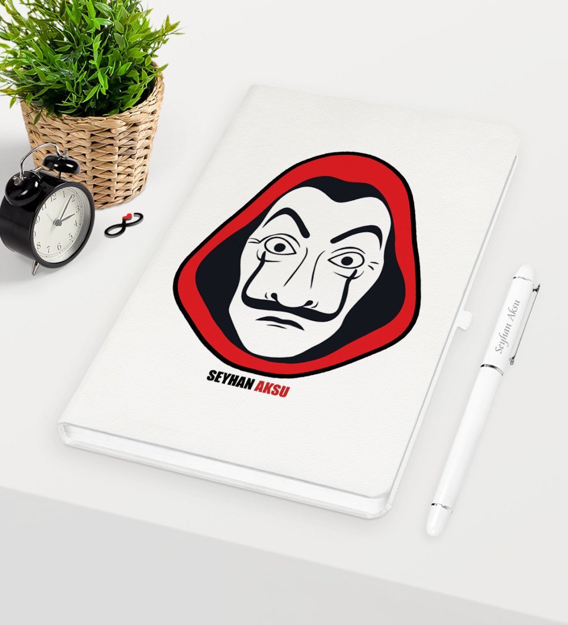 Kişiye Özel La Casa De Papel Beyaz Defter Kalem Seti - 26