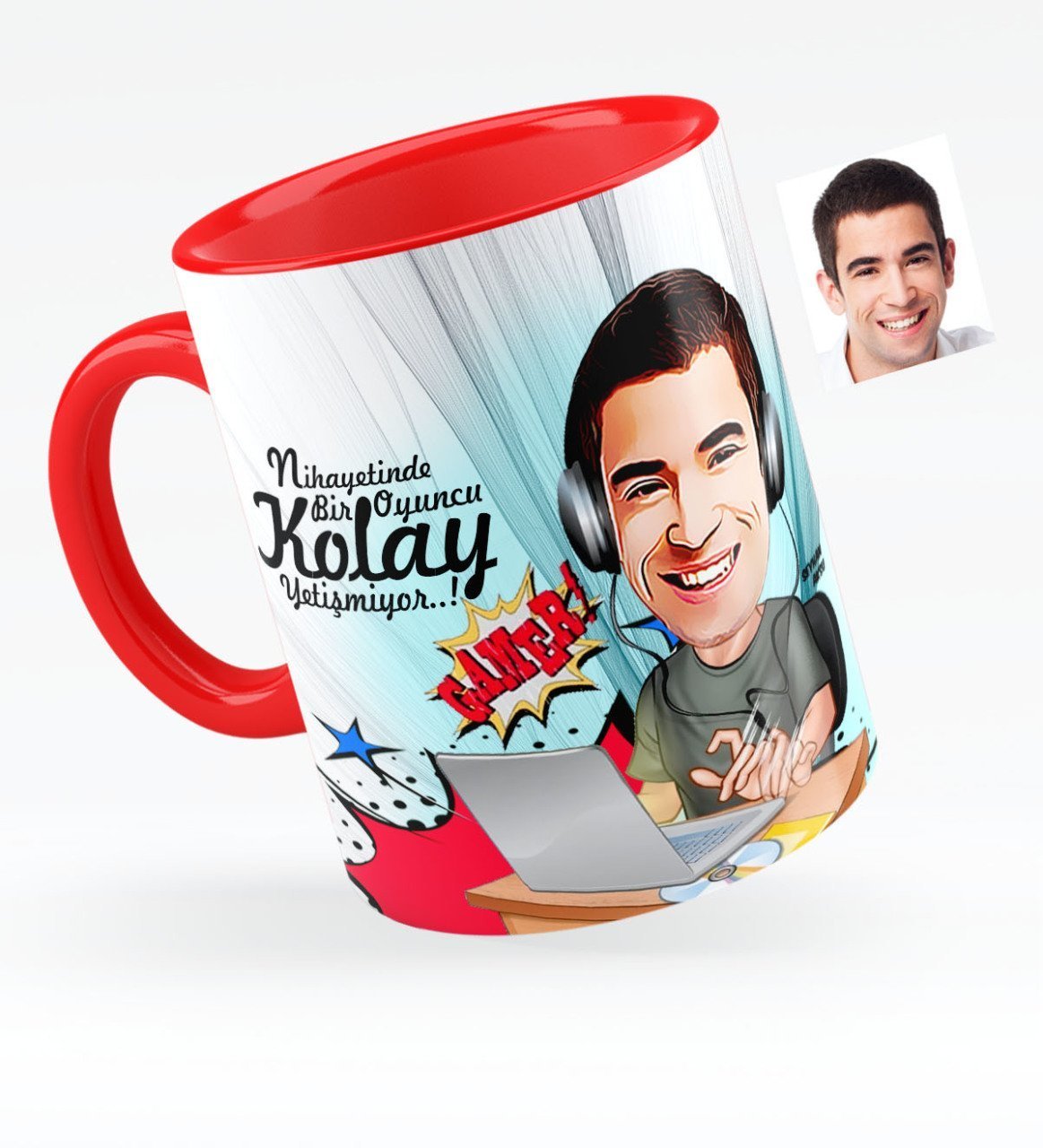 Kişiye Özel Bay Oyuncu Karikatürlü Kırmızı Kupa Bardak - 1