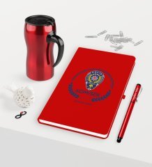 Kişiye Özel Komiser Temalı Kırmızı Defter Kalem Termos Mug Seti - 2