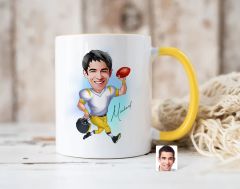 Bk Gift Kişiye Özel Amerikan Futbolcusu Karikatürlü Sarı Kupa Bardak-13, Sevgiliye Hediye, Arkadaşa Hediye