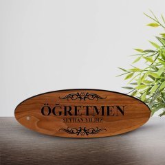 Kişiye Özel Mesleki Öğretmen Ahşap Oval Masa İsimliği  - 1