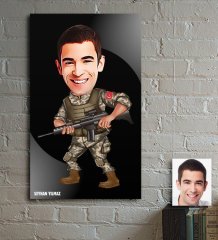 Kişiye Özel Asker Karikatür Ahşap Tablo - 1