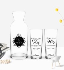 Kişiye Özel Renkli Baskılı Gidenlere Hiç Gelmeyenlere Tasarımlı İkili Rakı Bardağı ve Karaf Hediye Seti-1