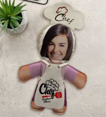 BK Gift Kişiye Özel Fotoğraflı Kadın Chef Bebek Yastık-2