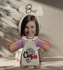 BK Gift Kişiye Özel Fotoğraflı Kadın Chef Bebek Yastık-2