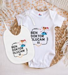 BK Kids Doktor Olucam Tasarımlı Beyaz Bebek Body Zıbın ve Mama Önlüğü Hediye Seti-1