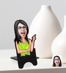 Kişiye Özel Kadın Karikatürlü Ahşap Biblo Telefon Standı-19