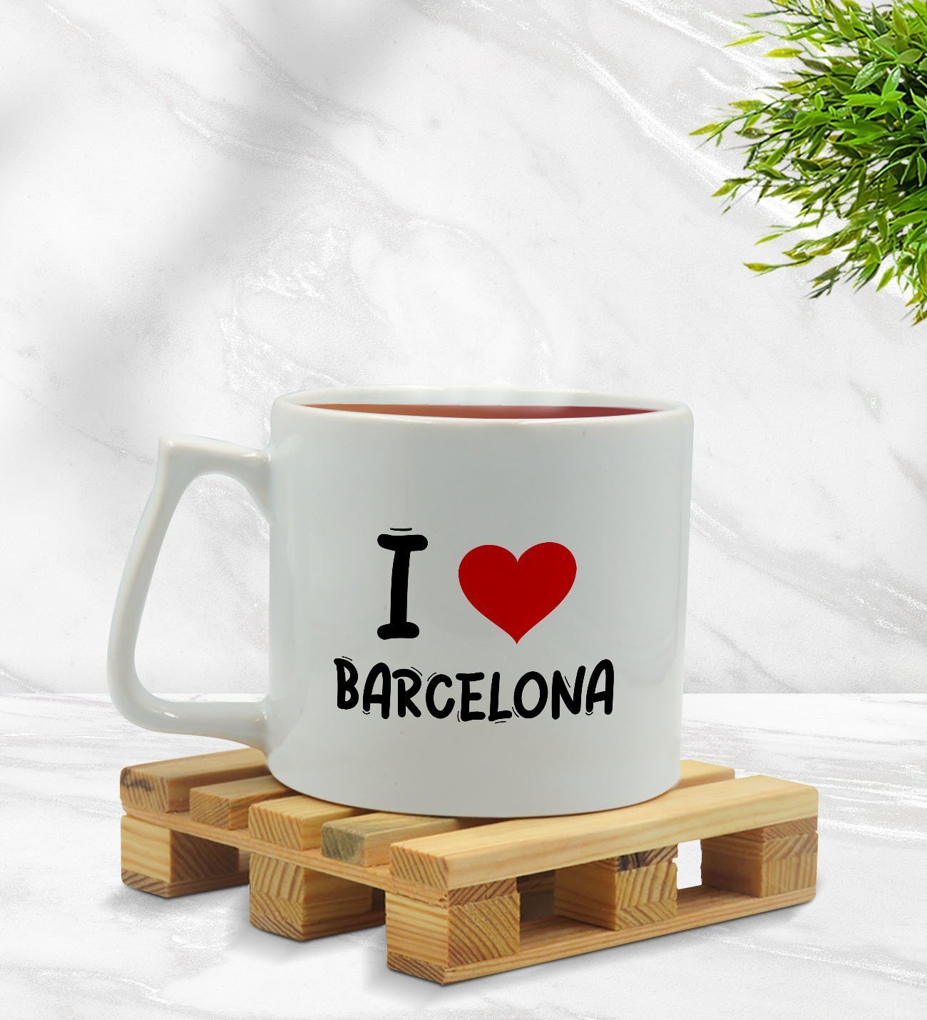 BK Gift I Love Barcelona Tasarımlı Middle Beyaz Kupa Bardak