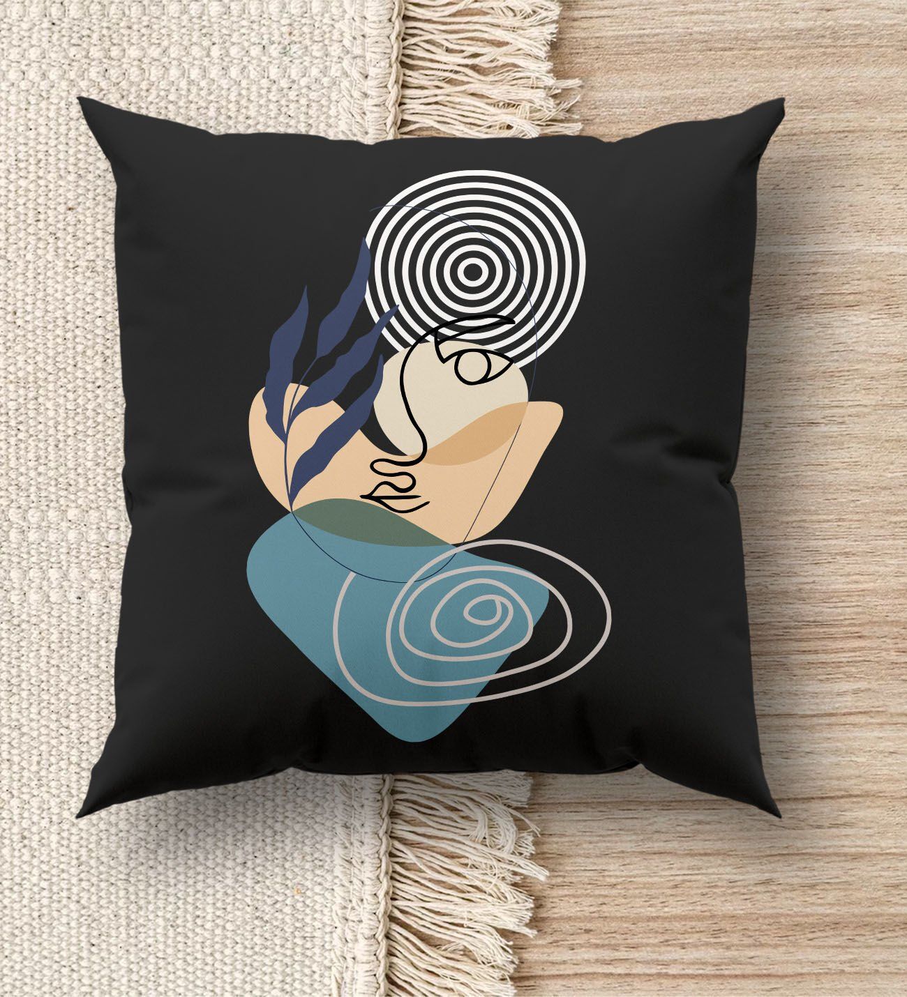 BK Gift Modern Art Tasarımlı Premium Kumaş Siyah Kırlent Yastık, Ev Hediyesi, Ev Dekorasyonu, Dekoratif Hediye-2