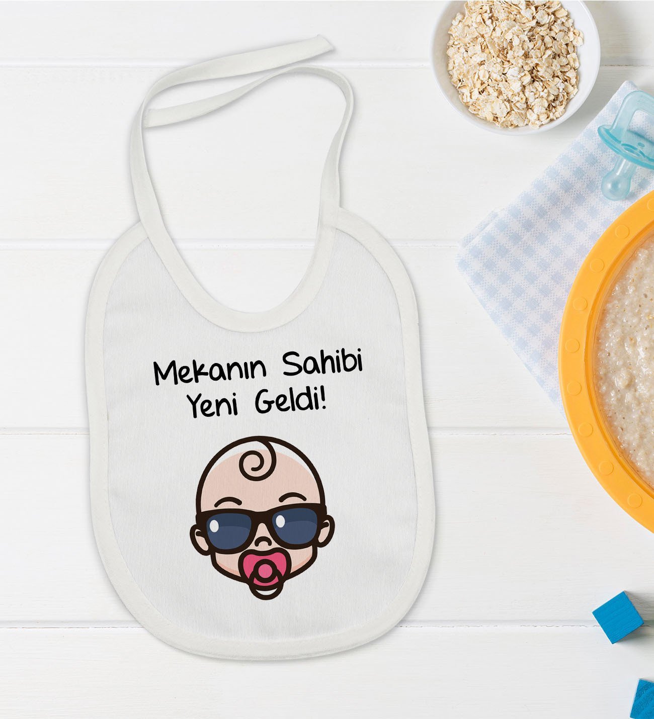 BK Kids Mekanın Sahibi Yeni Geldi Tasarımlı Bebek Mama Önlüğü - Model 1