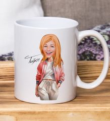 Kişiye Özel Karikatürlü Kadın Tasarımlı Beyaz Kupa Bardak-110, Arkadaşa Hediye , Karikatürlü Kupa Bardak