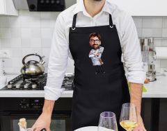BK Gift Kişiye Özel Erkek Chef Karikatürlü Profesyonel Siyah Mutfak Önlüğü, Aşçı Önlüğü, Şef Önlüğü, Arkadaşa Hediye-15