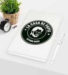 Kişiye Özel La Casa De Papel Beyaz Defter Kalem Seti - 25