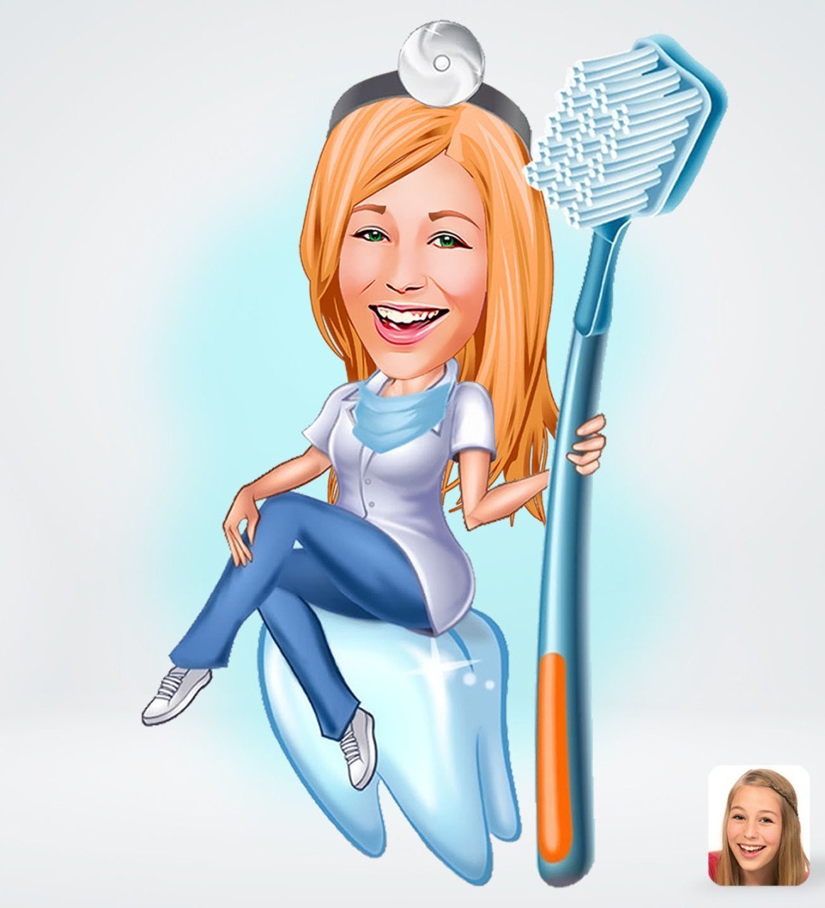 Kişiye Özel Kadın Diş Hekimi Karikatürlü Sosyal Medya Dijital Profil Fotoğrafı - Model 2